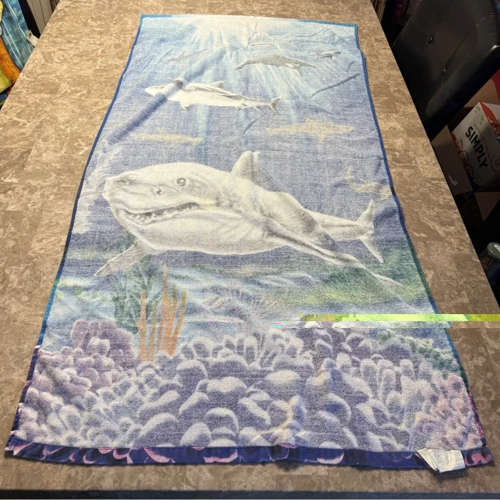 Ocean Shark Underwater Coral Reef Beach Towel Under the Sea Aquatic 27